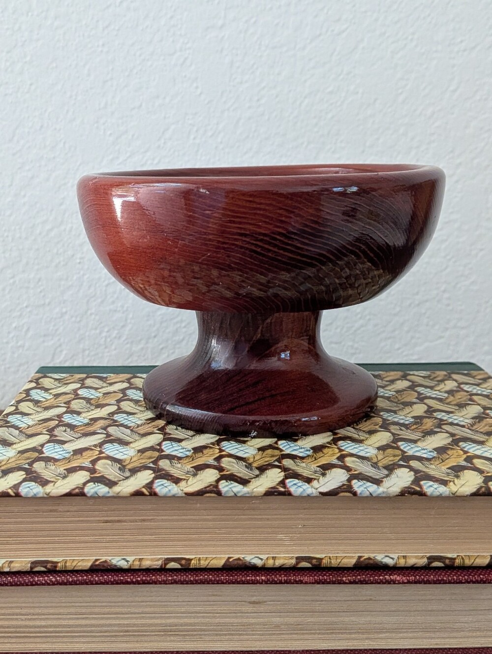 Handcrafted Vintage CA Redwood Pedestal Wood Bowl 3.75x5.25 MCM Tabletop Decor